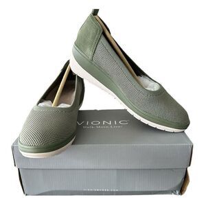 Vionic Jacey Knit Army Green Wedge Slip On Shoes Women 8 Orthotic